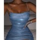 Women Nightclub Sexy Rhinestone Diamond Chain Drawstring Hip Wrap Dress