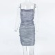 Women Nightclub Sexy Rhinestone Diamond Chain Drawstring Hip Wrap Dress