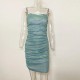 Women Nightclub Sexy Rhinestone Diamond Chain Drawstring Hip Wrap Dress
