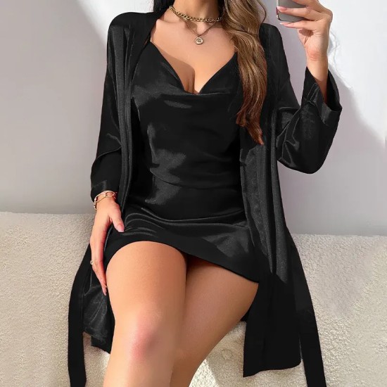 Women Fashion Solid Color Pajamas Two-Piece Set
