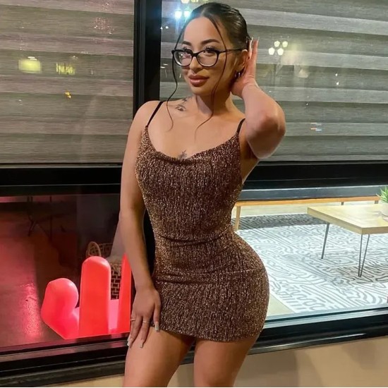 Nightclub Style Women Sexy Shiny Strap Bodycon Dresses