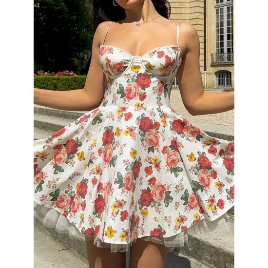 Women Fashion Sling Puff Party Dress