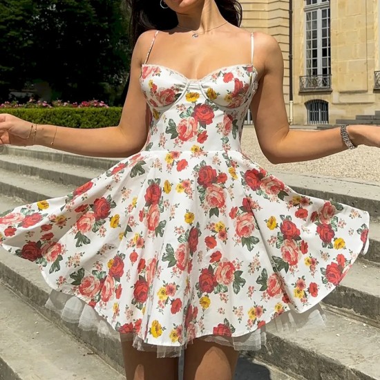 Women Fashion Sling Puff Party Dress