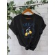 Women Pure Cotton Summer Short Sleeve Round Neck Lemon Pattern Printed T-Shirt