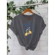 Women Pure Cotton Summer Short Sleeve Round Neck Lemon Pattern Printed T-Shirt