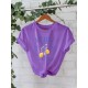Women Pure Cotton Summer Short Sleeve Round Neck Lemon Pattern Printed T-Shirt