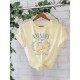 Women Pure Cotton Summer Short Sleeve Round Neck Lemon Pattern Printed T-Shirt