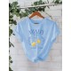 Women Pure Cotton Summer Short Sleeve Round Neck Lemon Pattern Printed T-Shirt