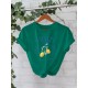 Women Pure Cotton Summer Short Sleeve Round Neck Lemon Pattern Printed T-Shirt