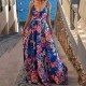 Women Fashion Casual Floral Printed V-Neck Sleeveless Split Dress