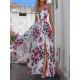 Women Fashion Casual Floral Printed V-Neck Sleeveless Split Dress