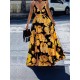 Women Fashion Casual Floral Printed V-Neck Sleeveless Split Dress