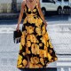 Women Fashion Casual Floral Printed V-Neck Sleeveless Split Dress