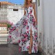 Women Fashion Casual Floral Printed V-Neck Sleeveless Split Dress