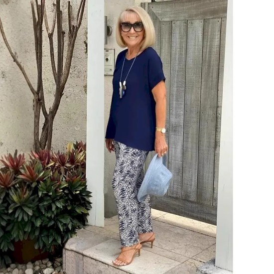 Women Casual Short-Sleeved Top Printed Pants Set