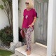 Women Casual Short-Sleeved Top Printed Pants Set