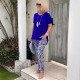 Women Casual Short-Sleeved Top Printed Pants Set