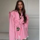 Spring And Autumn Women Tight Waist Lace-Up Shoulder Padded Lapel Blazer