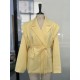 Spring And Autumn Women Tight Waist Lace-Up Shoulder Padded Lapel Blazer