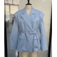 Spring And Autumn Women Tight Waist Lace-Up Shoulder Padded Lapel Blazer