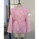 Spring And Autumn Women Tight Waist Lace-Up Shoulder Padded Lapel Blazer