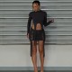 Women Fashion Sexy Solid Color Ripped Long Sleeve Crop Slim Fit Skirt Two-Piece Set