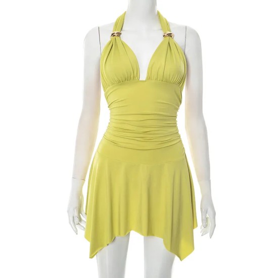 Nightclub Women Sexy Fashion Solid Color Neck Dress
