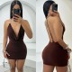 Women Nightclub Sexy Solid Color Neck Hanging Backless Bodycon Dresses