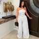 Women Fashion Solid Color Strapless Sleeveless Metal Button Wide Leg Jumpsuits