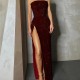 Women Fashion Sexy Strapless Off Shoulder Sequin Split Dinner Dress