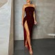 Women Fashion Sexy Strapless Off Shoulder Sequin Split Dinner Dress