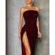 Women Fashion Sexy Strapless Off Shoulder Sequin Split Dinner Dress