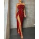 Women Fashion Sexy Strapless Off Shoulder Sequin Split Dinner Dress