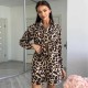 Summer Women Leopard Long-Sleeved Cardigan Shirt Shorts Two-Piece Set