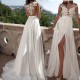 Women Sexy Lace Stitching Solid Color Side Split Party Dress