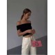 Solid Color Short-Sleeved Summer Women Off Shoulder Crop Top T-Shirt