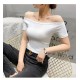 Solid Color Short-Sleeved Summer Women Off Shoulder Crop Top T-Shirt