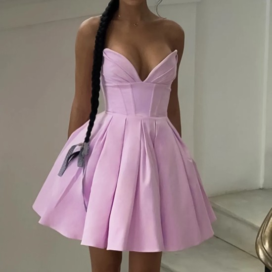 Women Elegant Solid Color Strapless Puffy Party Dress
