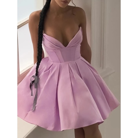 Women Elegant Solid Color Strapless Puffy Party Dress