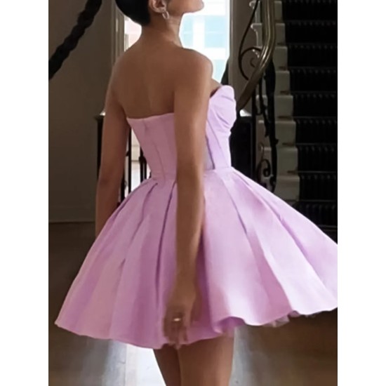 Women Elegant Solid Color Strapless Puffy Party Dress