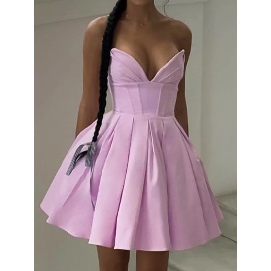 Women Elegant Solid Color Strapless Puffy Party Dress