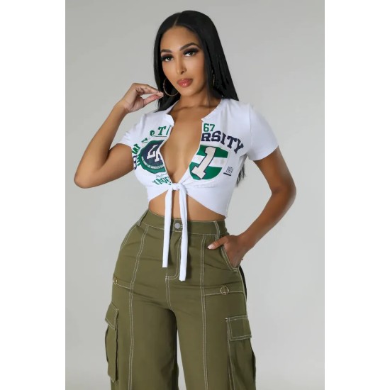 Women Sexy Short Sleeve Knotted Crop Top