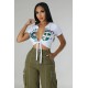 Women Sexy Short Sleeve Knotted Crop Top