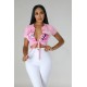 Women Sexy Short Sleeve Knotted Crop Top