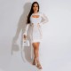 Women Fashion Sexy Solid Color Hollow-Out Round Neck Long Sleeve Tight Dress