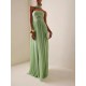 Women Elegant Solid Color Strapless Pleated Party Dress