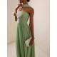Women Elegant Solid Color Strapless Pleated Party Dress