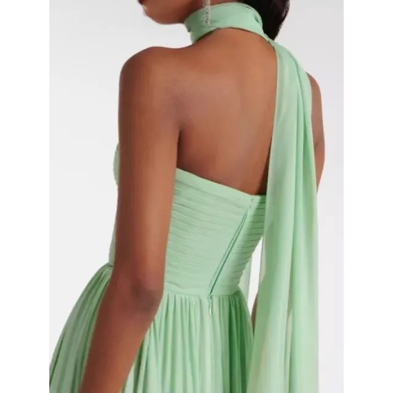 Women Elegant Solid Color Strapless Pleated Party Dress