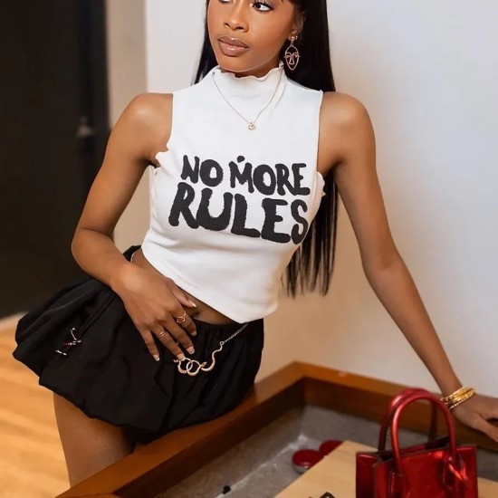 Fashion Fwomen Sleeveless Summer Irregular Letter Printed Crop Tank Top