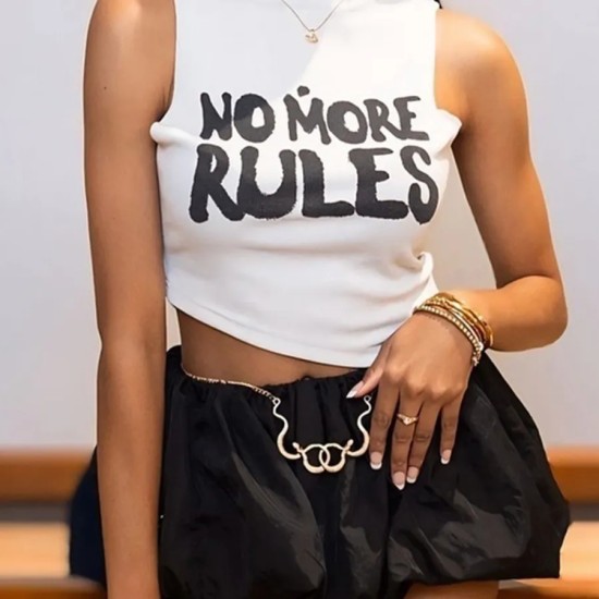 Fashion Fwomen Sleeveless Summer Irregular Letter Printed Crop Tank Top